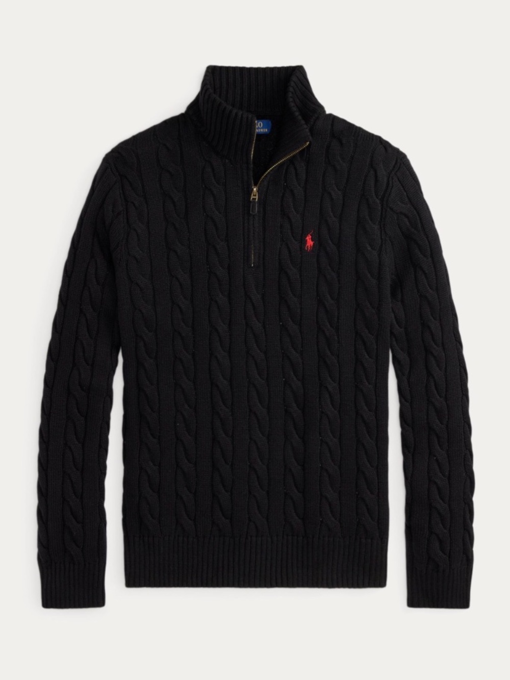 Polo Ralph Lauren Cable Knit Quarter-Zip Sweater – Black